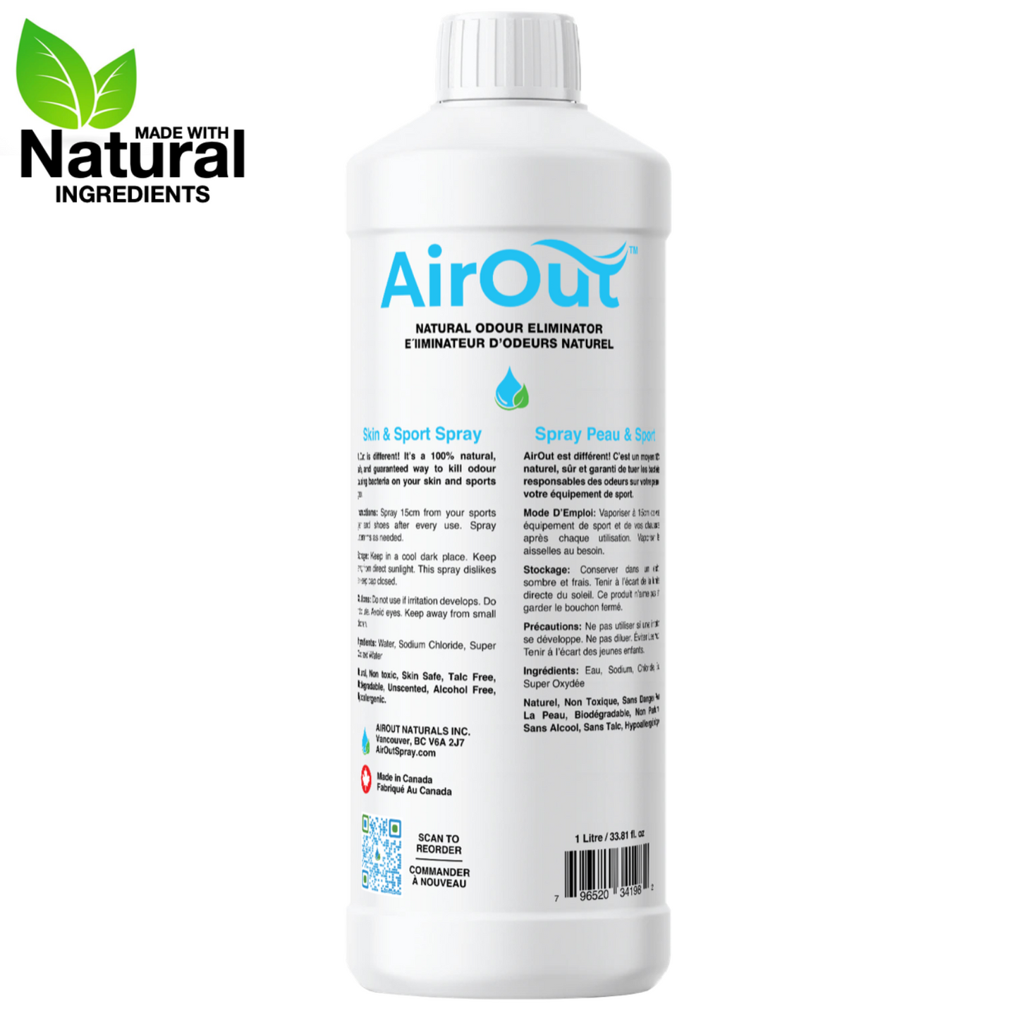 AirOut 'SKIN' Refill Made with Hypochlorous Acid - 1L(33fl.oz)